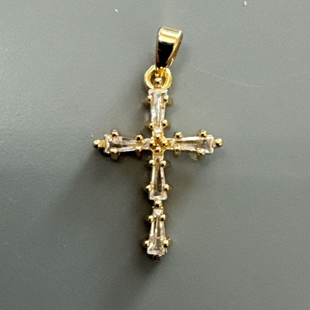 Cross Pendant Stainless Steel Cubic Zirconia 18 Inch Necklace Gold Plated Gift